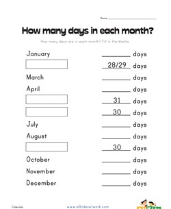 How Many Days in Each Month?