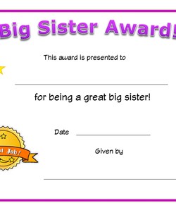 big sister award certificate