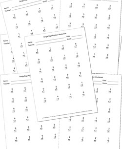 Single Digit Addition Worksheets