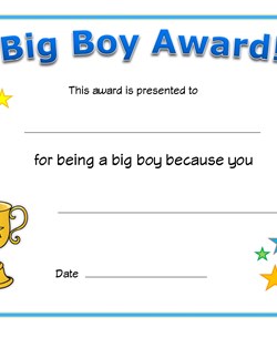 big boy award certificate
