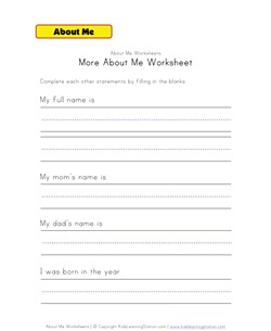 about me worksheet