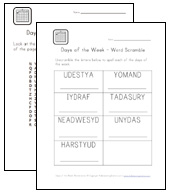 days of the week worksheets